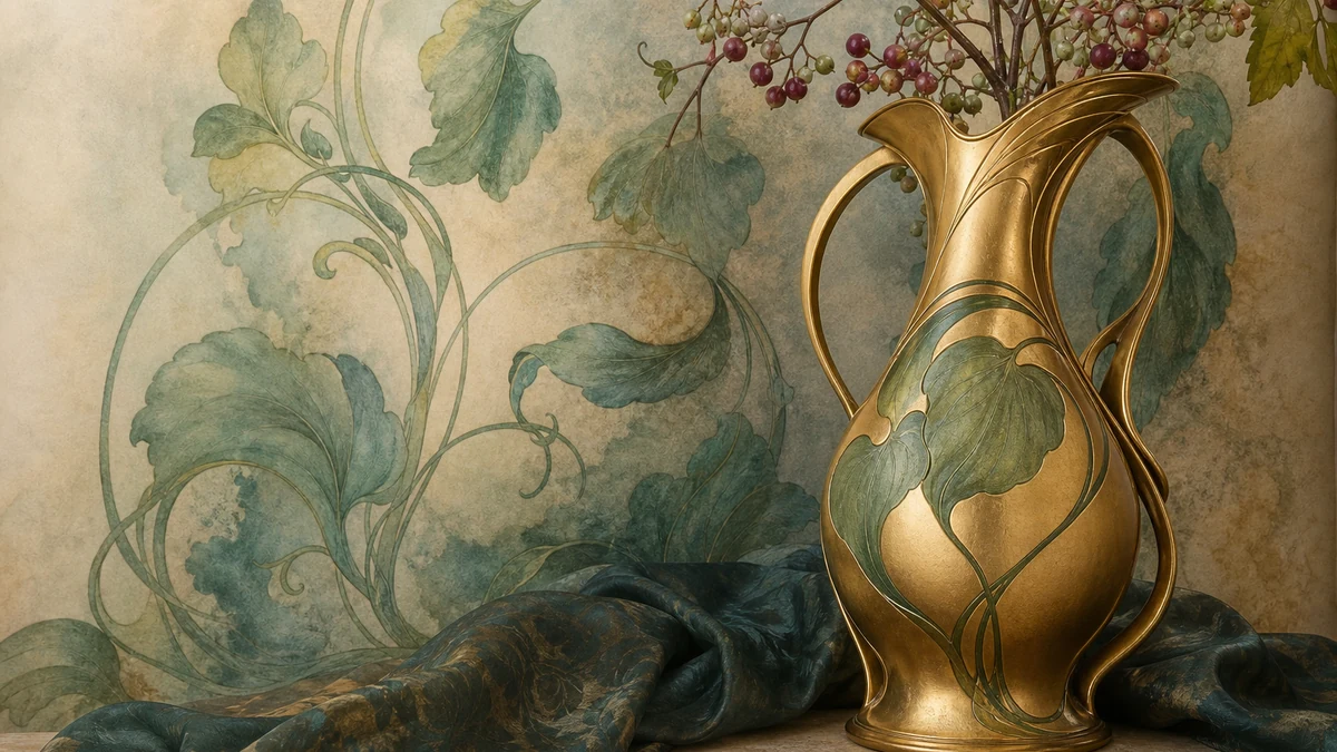 Bannière : nature morte ornementale style Art nouveau peinte à l’aquarelle